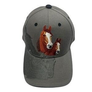 Equestrian Embroidered Horse Shadow Gray Baseball Cap ICap‎ Hook & Loop